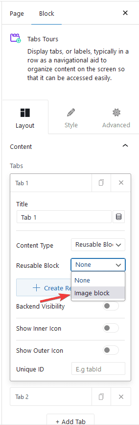 tabs reusable block
