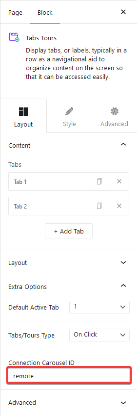 tabs tours connection carousel id