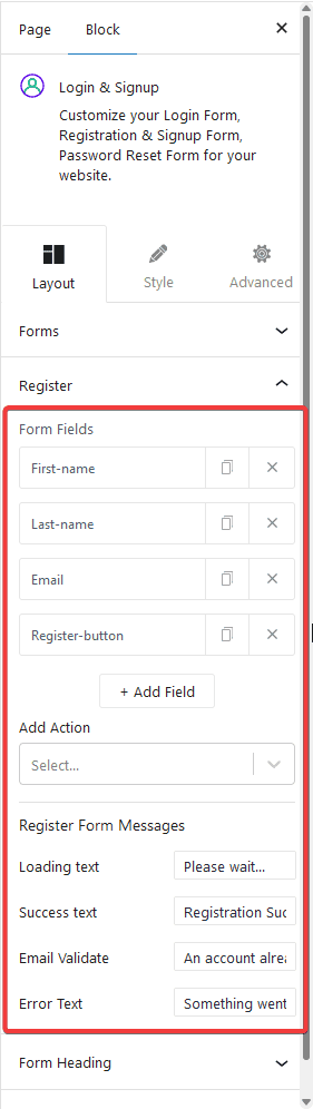 login signup register fields