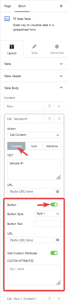 data table content button
