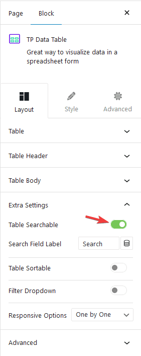 data table search