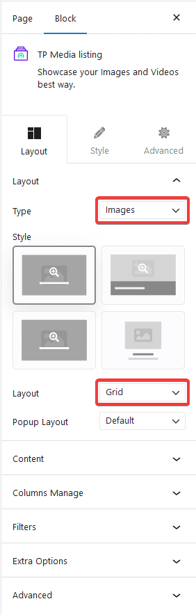 media listing grid layout