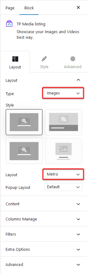 media listing metro layout