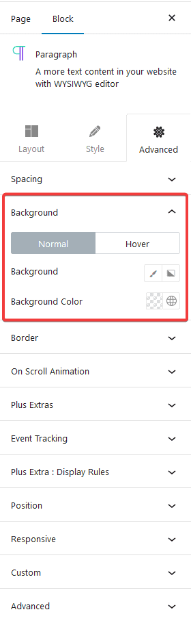 advanced tab background