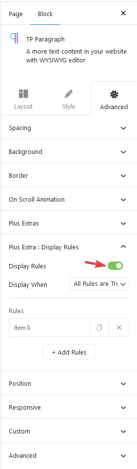 advanced tab display rules