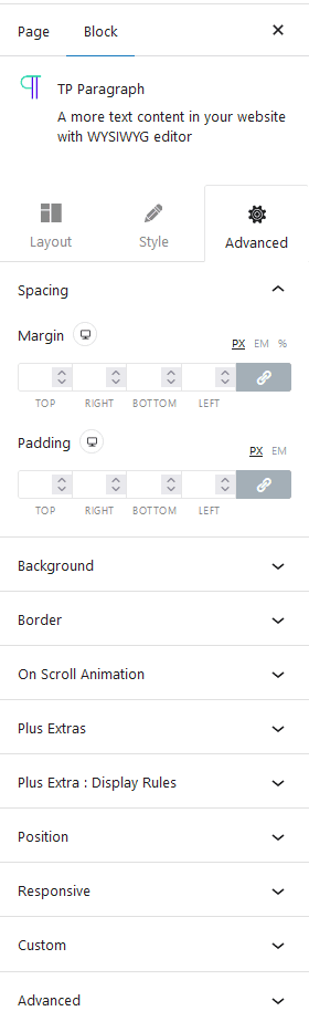 advanced tab spacing