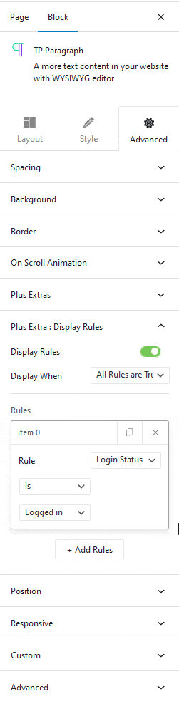 display rules login status