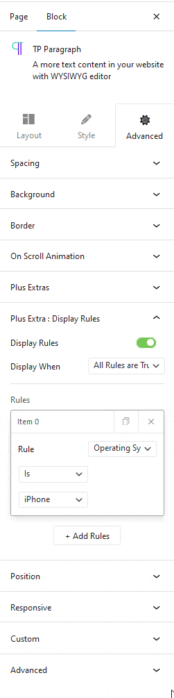 display rules operating system