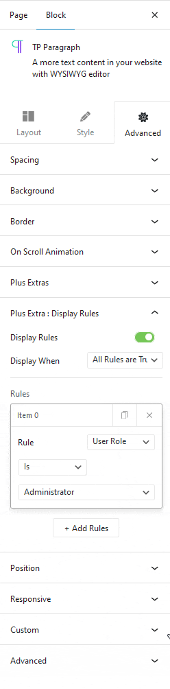 display rules user role