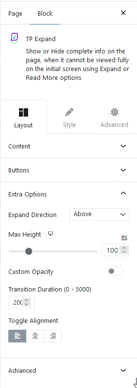 expand button placement container height