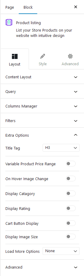 product listing extra options